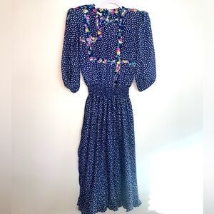 Vintage Susan Freis Blue Polka Dot Pleated Dress Women's Small 80 made in USA